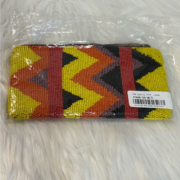 Navajo Hand-Beaded Geometric Wristlet Clutch in Yellow, Orange & Black - Picture 2 of 5